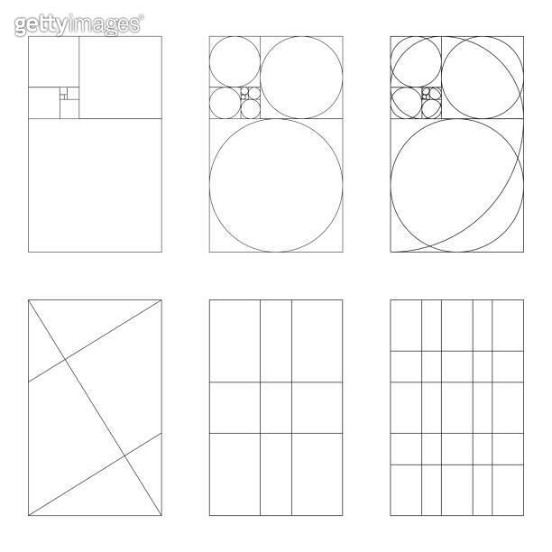 Golden ratio template set. Fibonacci array, numbers. Method golden ...