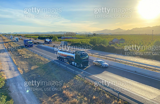 Tank truck transport of liquid foodstuff. Cistern tanker food ...