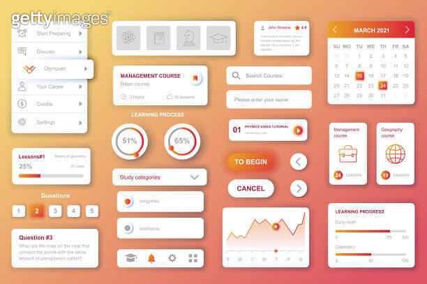 User interface elements set for Education mobile app or web. Kit ...