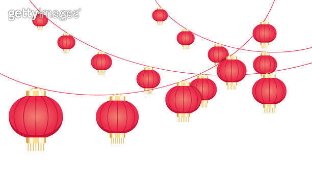 Hanging Chinese New Year Lanterns Vector Illustration, Lunar New Year ...