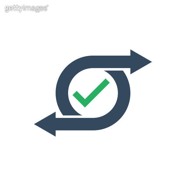 green check mark and two repeat arrow vector pictogram, transaction ...
