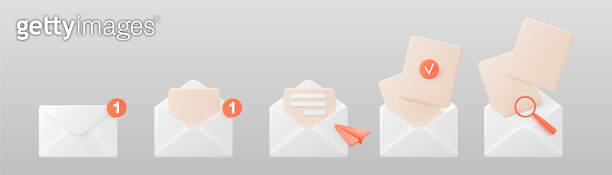 3d white open mail envelope icon set with orange marker new message ...