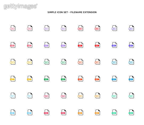 Collection of document type icon according to file extension ...