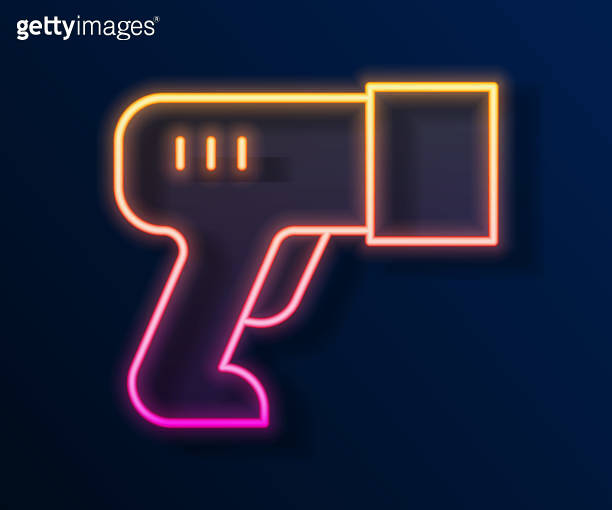Glowing neon line Scanner scanning bar code icon isolated on black ...