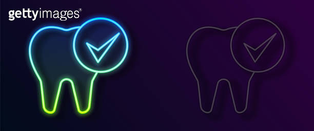 Glowing neon line Tooth icon isolated on black background. Tooth symbol ...