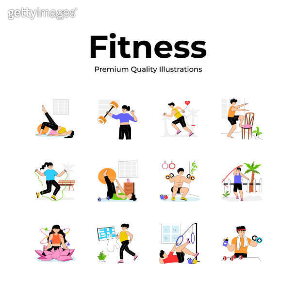 Pack of fitness and workout illustrations in modern design style ...