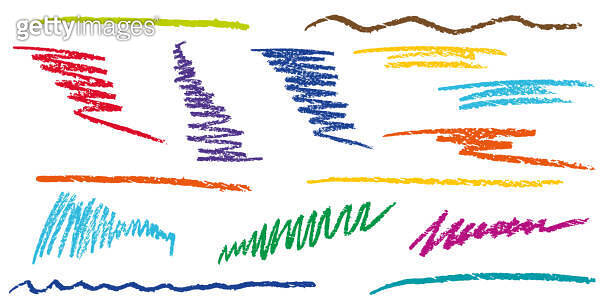 Stripes of color crayon brushes, set of doodle hand drawn elements ...