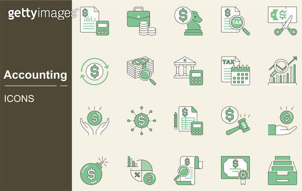 Accounting icon set.Income Tax, Tax Refunds, Financial Report ...