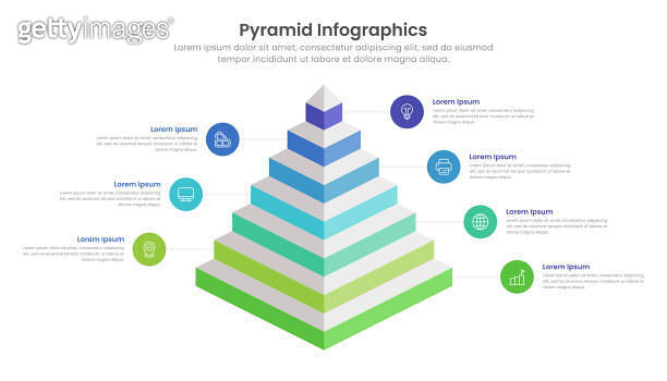 Pyramid diagram infographic template design with 7 levels and icons ...