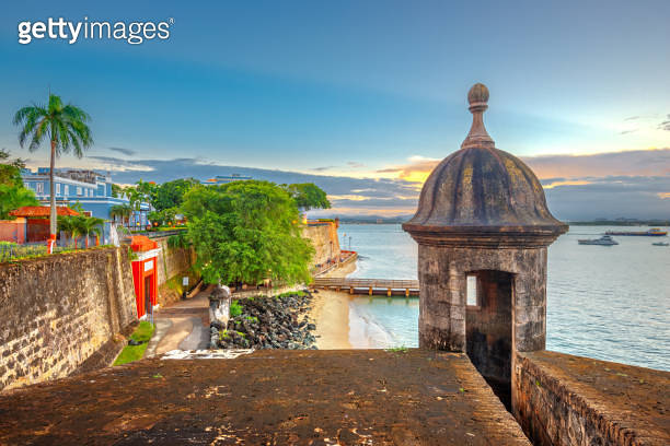 San Juan, Puerto Rico Old City View Over Paseo De La Princesa Stock