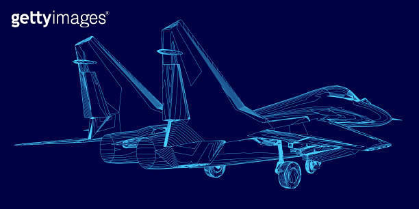 Blue computer generated image of a fighter jet. The jet is in the air ...