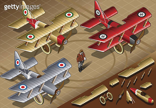 Isometric Old Vintage Biplanes in Front View 이미지 (452042883) - 게티이미지뱅크