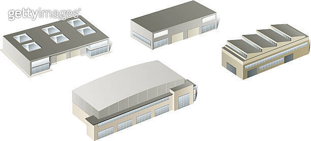 Vector generic industrial buildings and factories 이미지 (185531718) - 게티이미지뱅크