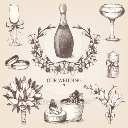 Vector vintage set of wedding elements and hand drawn illustrations ...