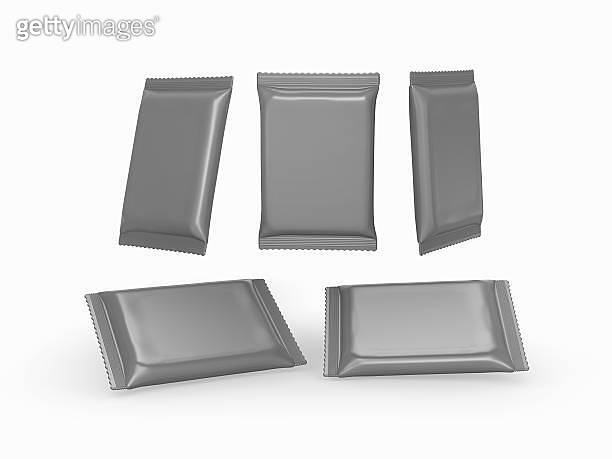 Packet Gray Color Gray foil plain flow wrap packet with clipping path (495583879) - 게티이미지뱅크