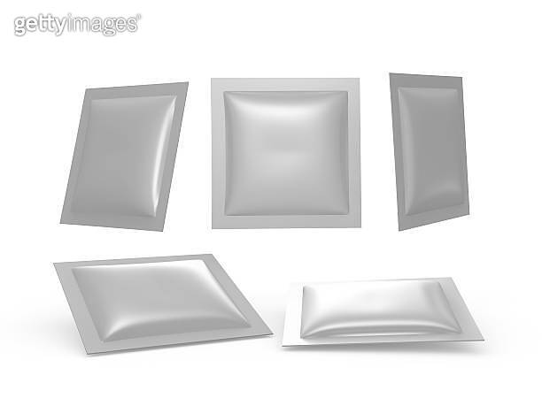 Square silver foil heat sealed packet with clipping path (495541521 ...