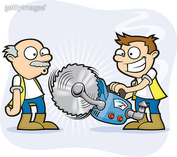Bad Health and Safety Workmen Circular Saw 이미지 (489083559) 게티이미지뱅크