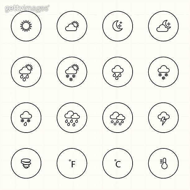 Weather icons with circle line and white background (481329763) 일러스트 ...