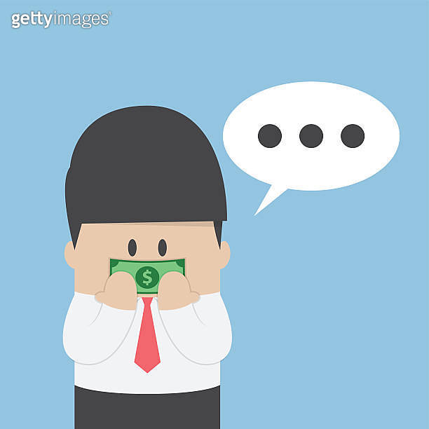 Businessman with dollar bill taped on his mouth 이미지 (494914492) 게티이미지뱅크