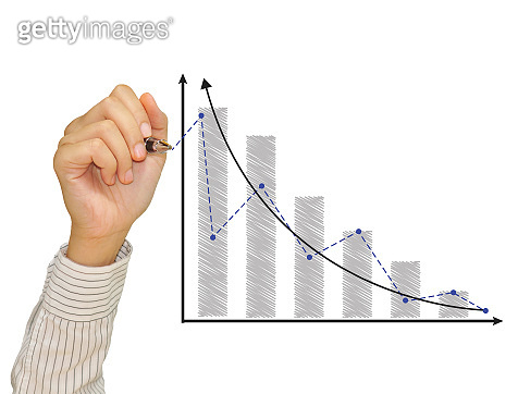 Man hand with pen drawing a graph chart 이미지 (472155574) - 게티이미지뱅크