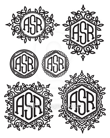 set vector retro patterns monograms with Floral elements 이미지 (486656548 ...