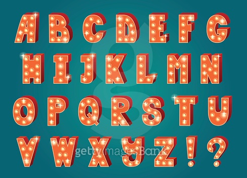 Lighting alphabet set isolated on green background. Vector flat ...