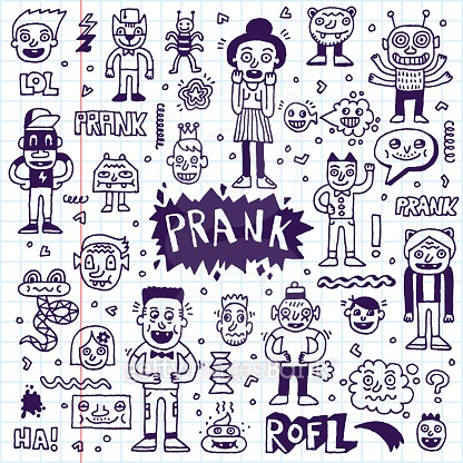 Prank Doodle Set. Wacky Funny Characters. Vector Hand Drawn ...