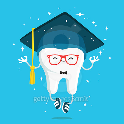 Grad Tooth Vector Happy healthy wisdom tooth in the cap of the graduate (577618448) - 게티이미지뱅크