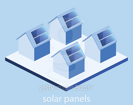 Isometric flat 3D vector outside solar panels on house 이미지 (629256220 ...