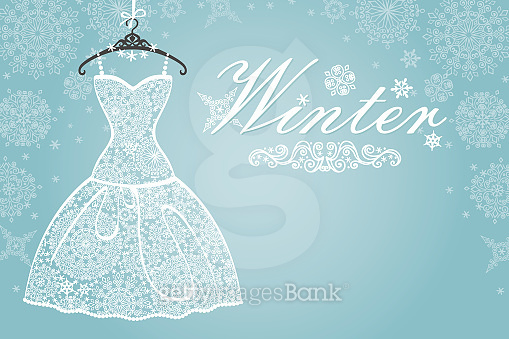 Winter card.Bridal dress with snowflake lace .Vertical 이미지 (619243464