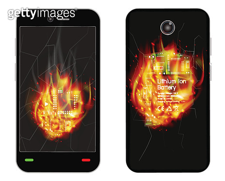 broken smartphone explosion with burning fire (603264226) 일러스트, 무료 일러스트 ...