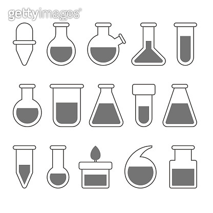 Chemical Laboratory Equipment Icons Set on White Background. Vector ...