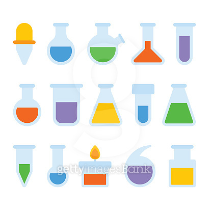 Chemical Laboratory Equipment Icons Set on White Background. Vector ...