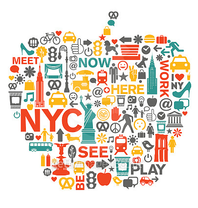 New York City NYC icons in big apple shape 이미지 (622907752) - 게티이미지뱅크