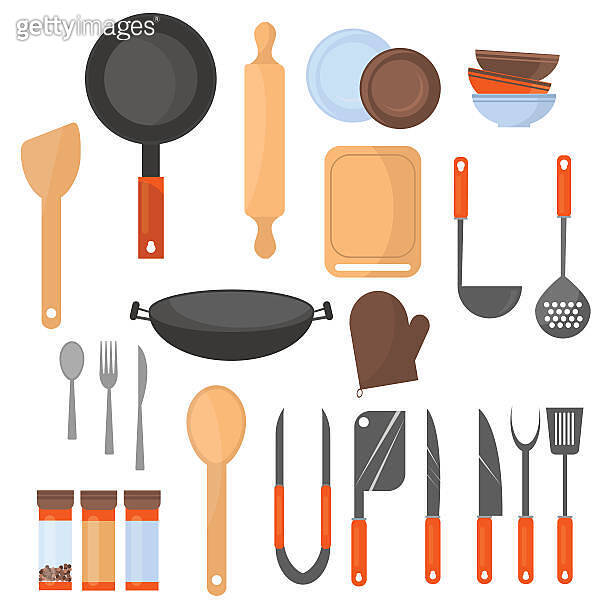 Set kitchen utensil collection of cookware icons, cooking tools and 이미지 ...
