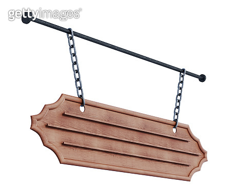 Wooden sign hanging on chains. 3d illustration. 이미지 (614638666) - 게티이미지뱅크