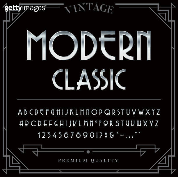 Silver or Chrome Metallic Font Set. Letters, Numbers and Special