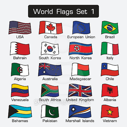 World flags set 1 . simple style and flat design . thick outline . 이미지 ...