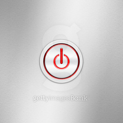 User interface switch button (On/Off). Power button on a brushed ...