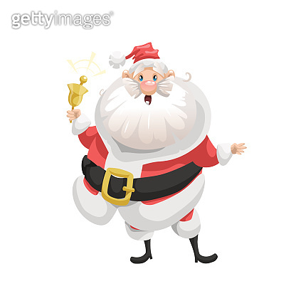 Funny cartoon style singing song Santa Claus with ring bell character ...