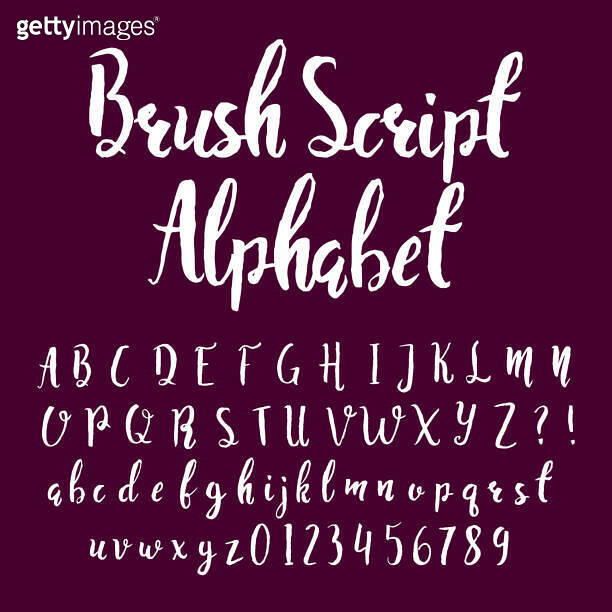 Brush script alphabet font. Hand drawn letters and numbers. 이미지