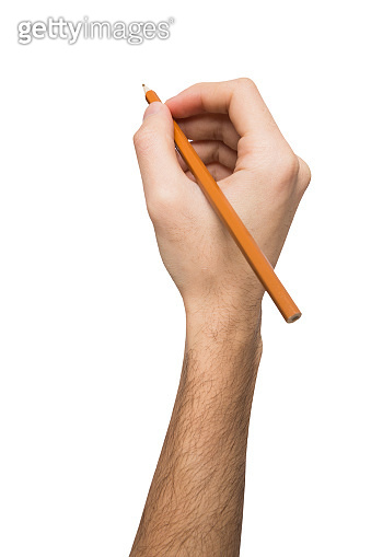 Male hand holding black pencil isolated on white 이미지 (836514444) - 게티이미지뱅크