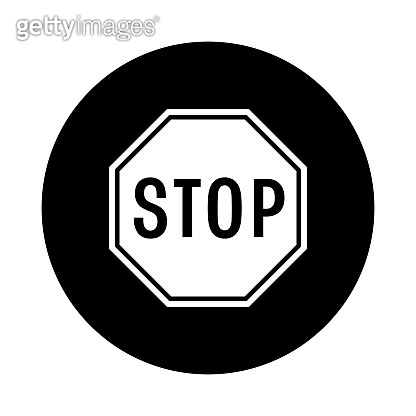 Stop sign drive circle icon. Black, round, minimalist icon isolated on ...