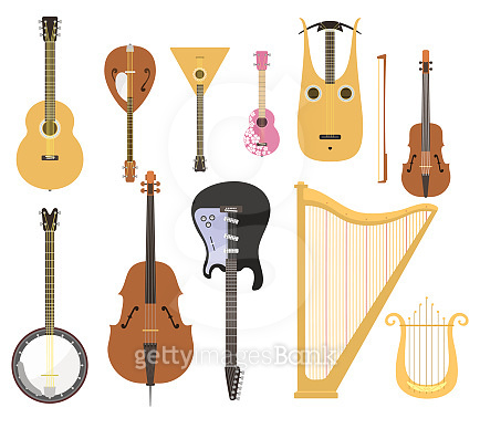 Classical String Instruments Set of stringed musical instruments classical orchestra art sound tool ...