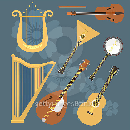 Classical String Instruments Set of stringed musical instruments classical orchestra art sound tool ...