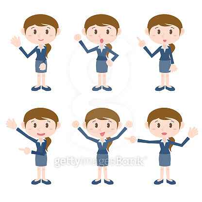 young business woman character various pose clip art set, vector