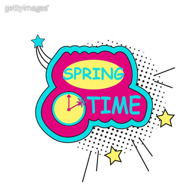 Spring stickers, badges with text, labels. Pop art object on a white ...