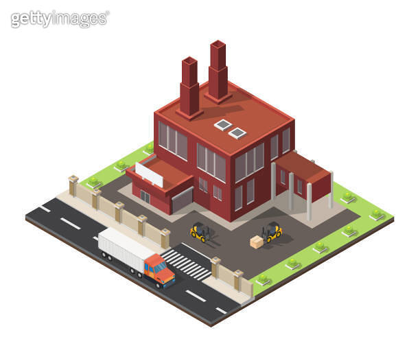 Vector isometric illustration city factory building facades landscape ...