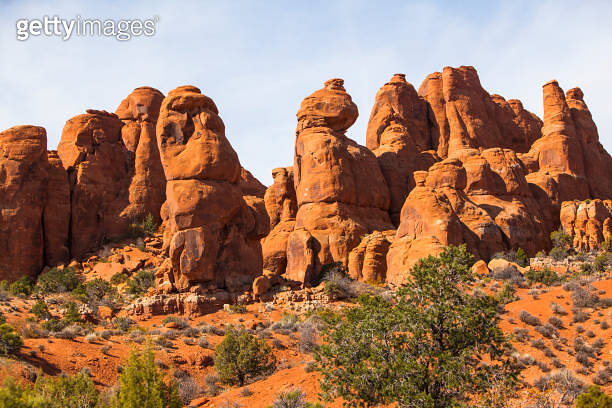 Utah Moving Rocks Red sandstone rocks formation in the Fiery furnace section, Arches ...
