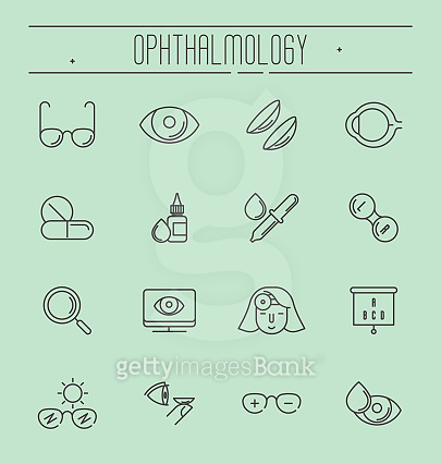 Big set of symbols of ophthalmology, vision care thin line icons ...